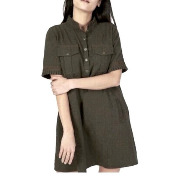 FAHERTY Piecrust Short Sleeve Mini Dress Utility Green Size Small - Picture 1 of 11
